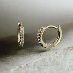 NEW 18K Gold Vermeil CZ Huggie Hoop Earrings 14mm Pavé Infinity Hoops, Boutique